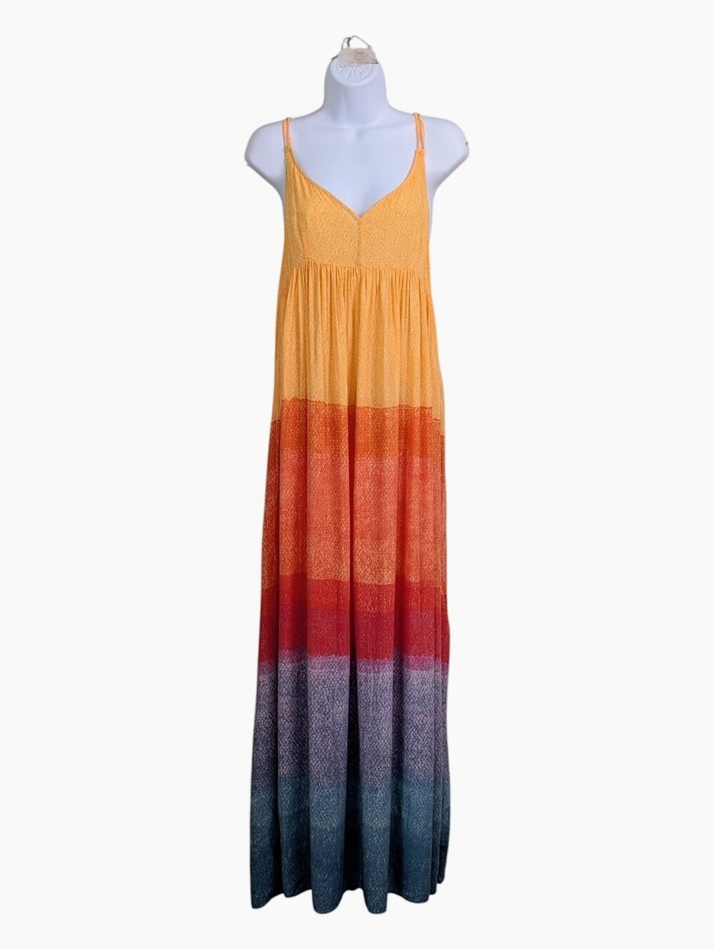Anthropologie Carla Weeks Setting Sun Maxi Dress Sz M Rainbow Colorblock Tassels